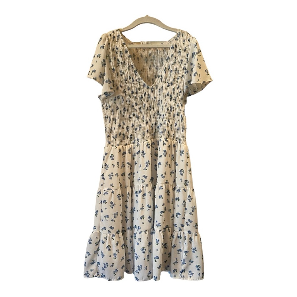 Altar’d State “Sydney” dress white with blue flowers. Skirt is fully lined sz M - Picture 6 of 9